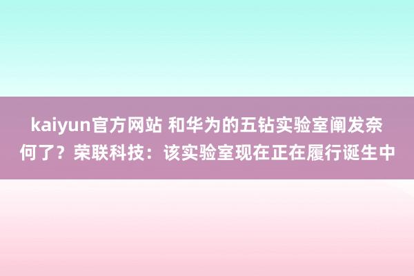 kaiyun官方网站 和华为的五钻实验室阐发奈何了？荣联科技：该实验室现在正在履行诞生中